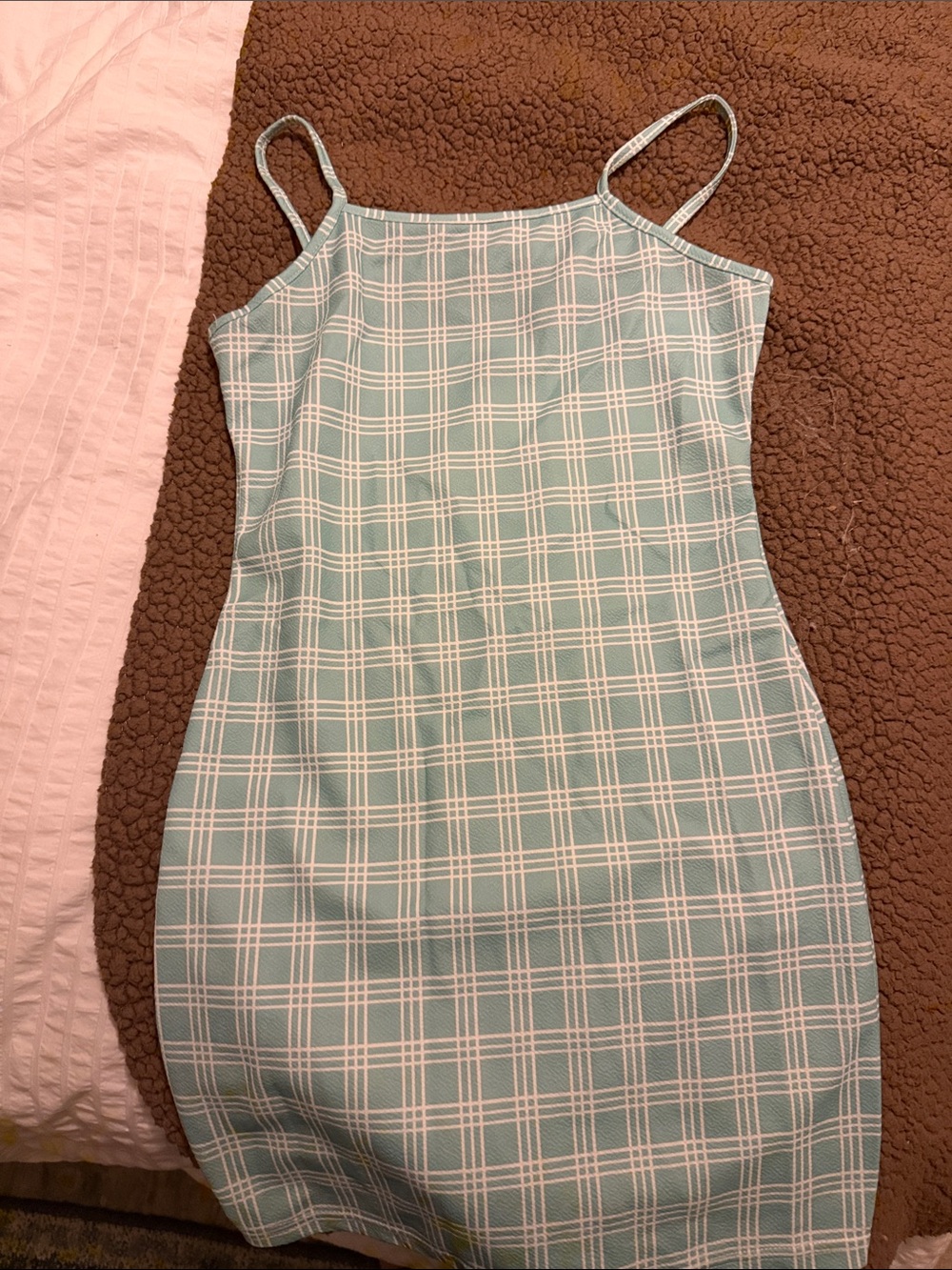 Plaid Spaghetti-Strap Bodycon Dress in Mint